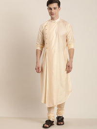 VASTRAMAY Men Cream-Coloured Angrakha Kurta