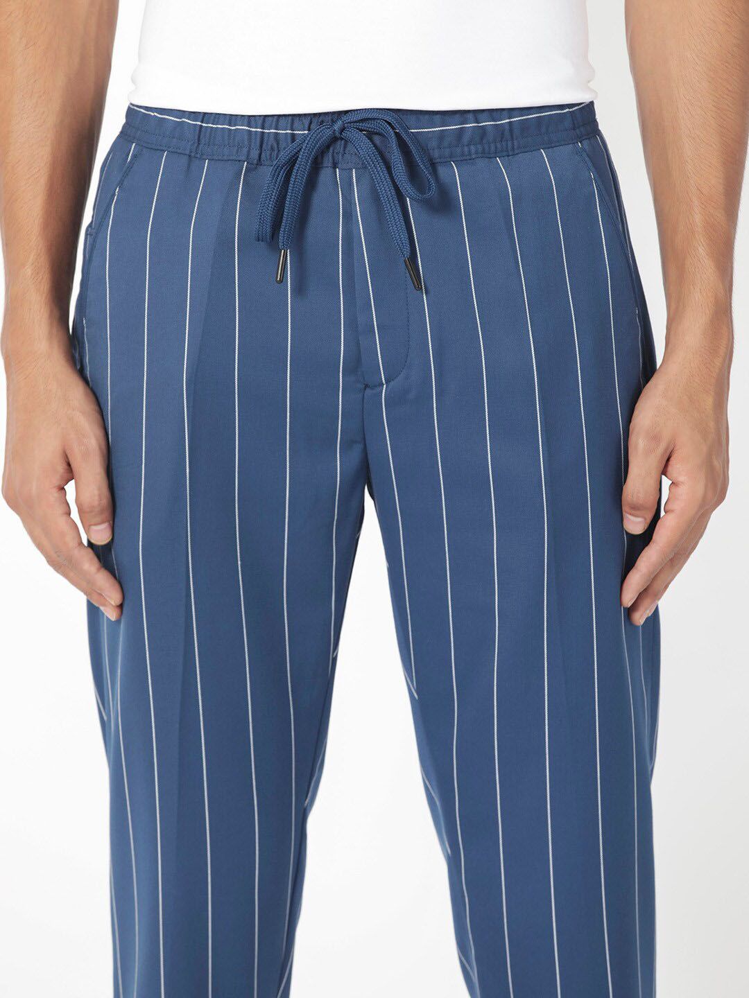 RARE RABBIT Men Pixie Drawstring Striped Slim Fit Mid-Rise Trouser