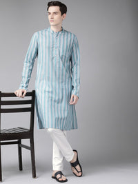 See Designs Men Blue Striped Pure Cotton Kurta with Trousers