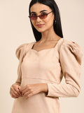 Athena Cream-Coloured Solid Above Knee Sheath Dress