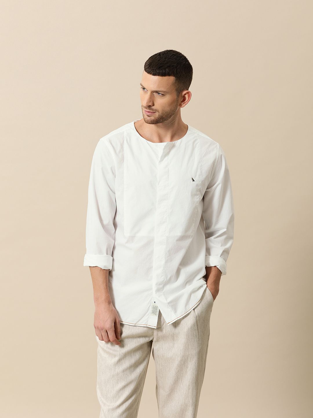 Mr Bowerbird Men White Tailored Fit Solid Casual Shirt