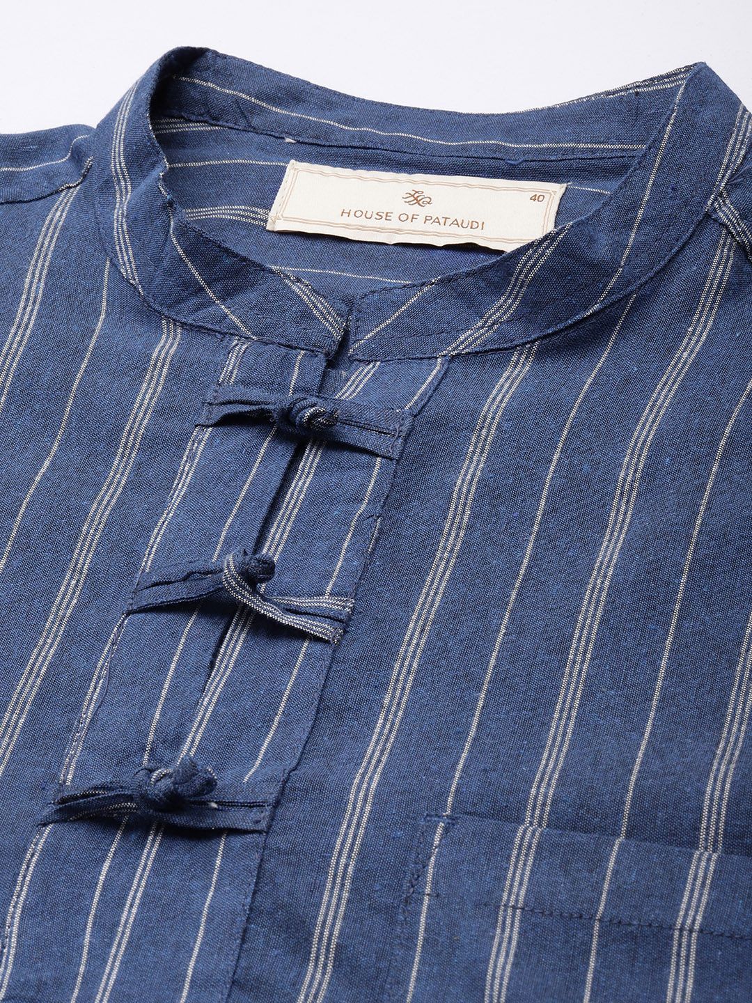 House of Pataudi Mandarin Collar Striped Rozana Kurta