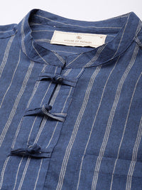 House of Pataudi Mandarin Collar Striped Rozana Kurta