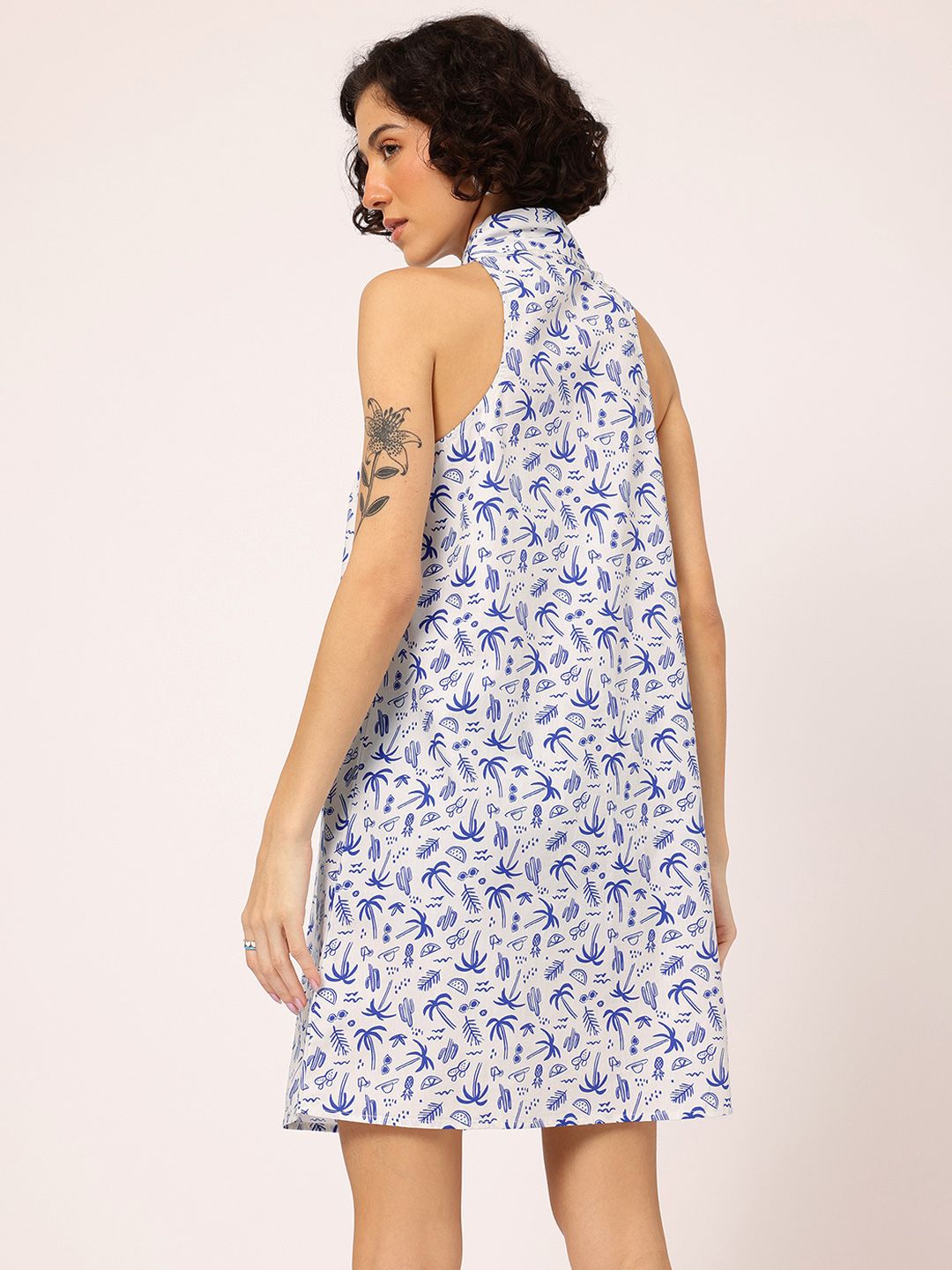 DressBerry Tropical Blues Button-Up A-Line Dress