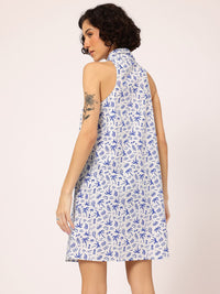 DressBerry Tropical Blues Button-Up A-Line Dress