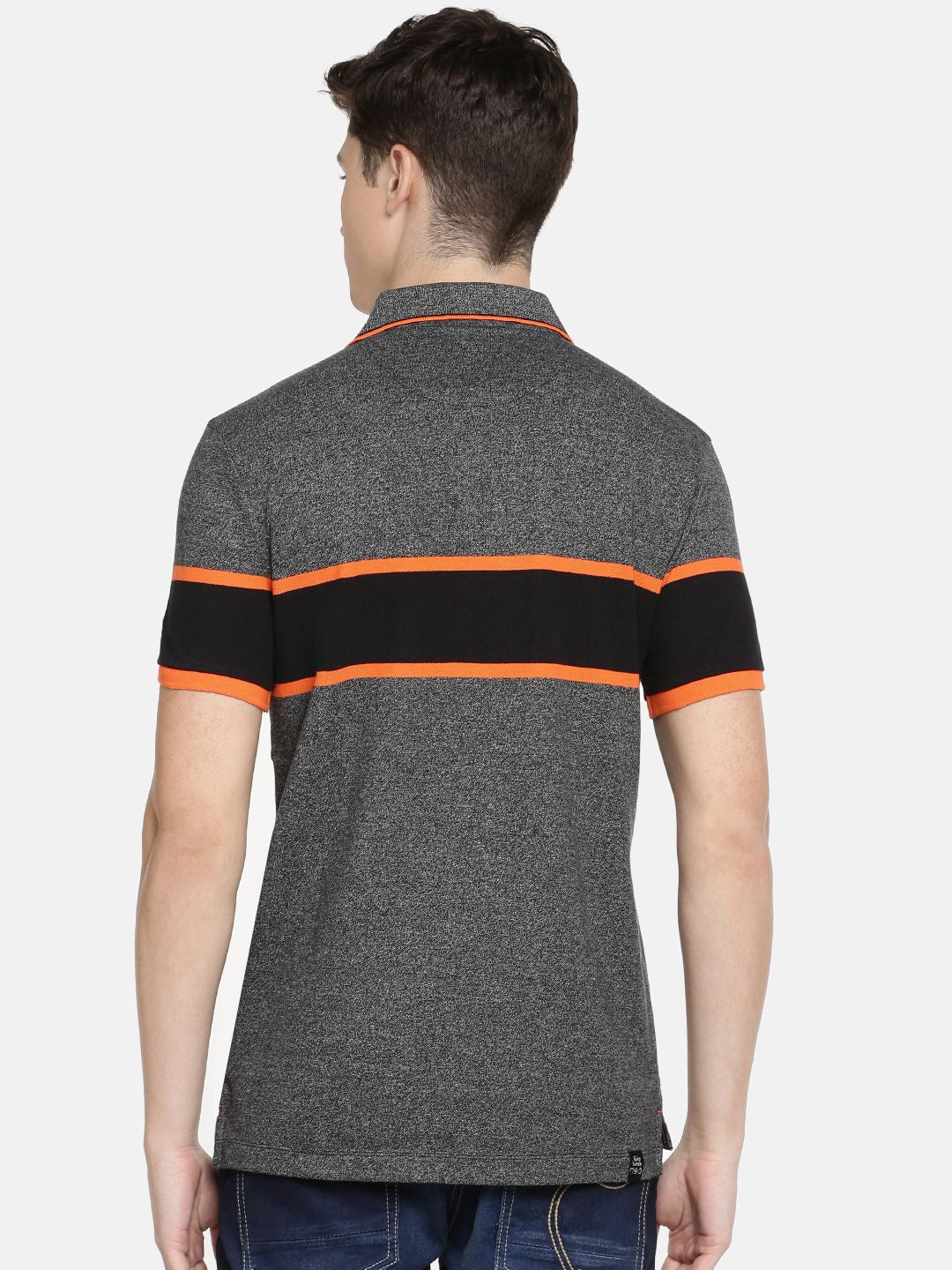 Being Human Men Grey Striped Polo Collar T-shirt