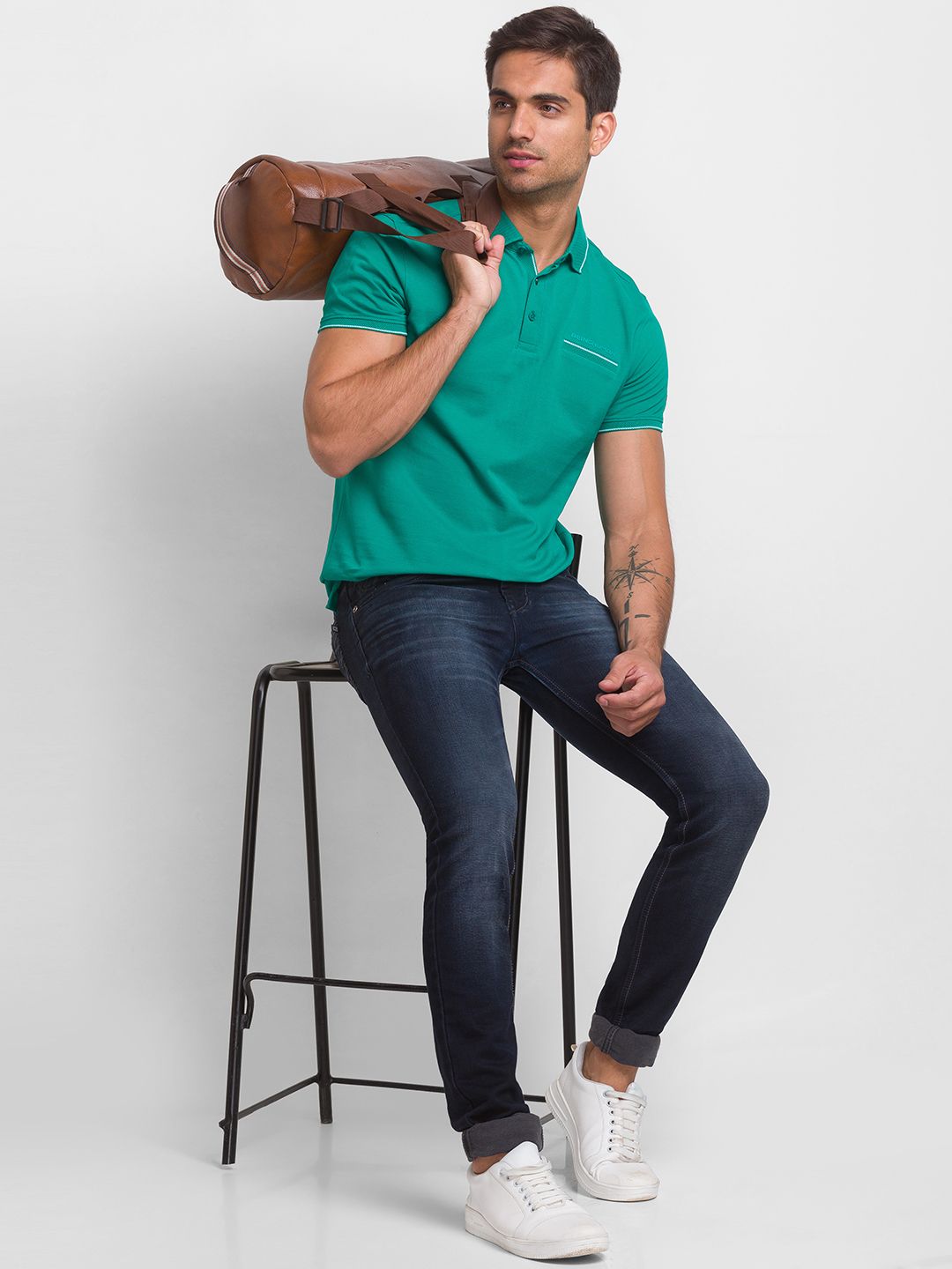 Being Human Men Green Polo Collar Cotton T-shirt