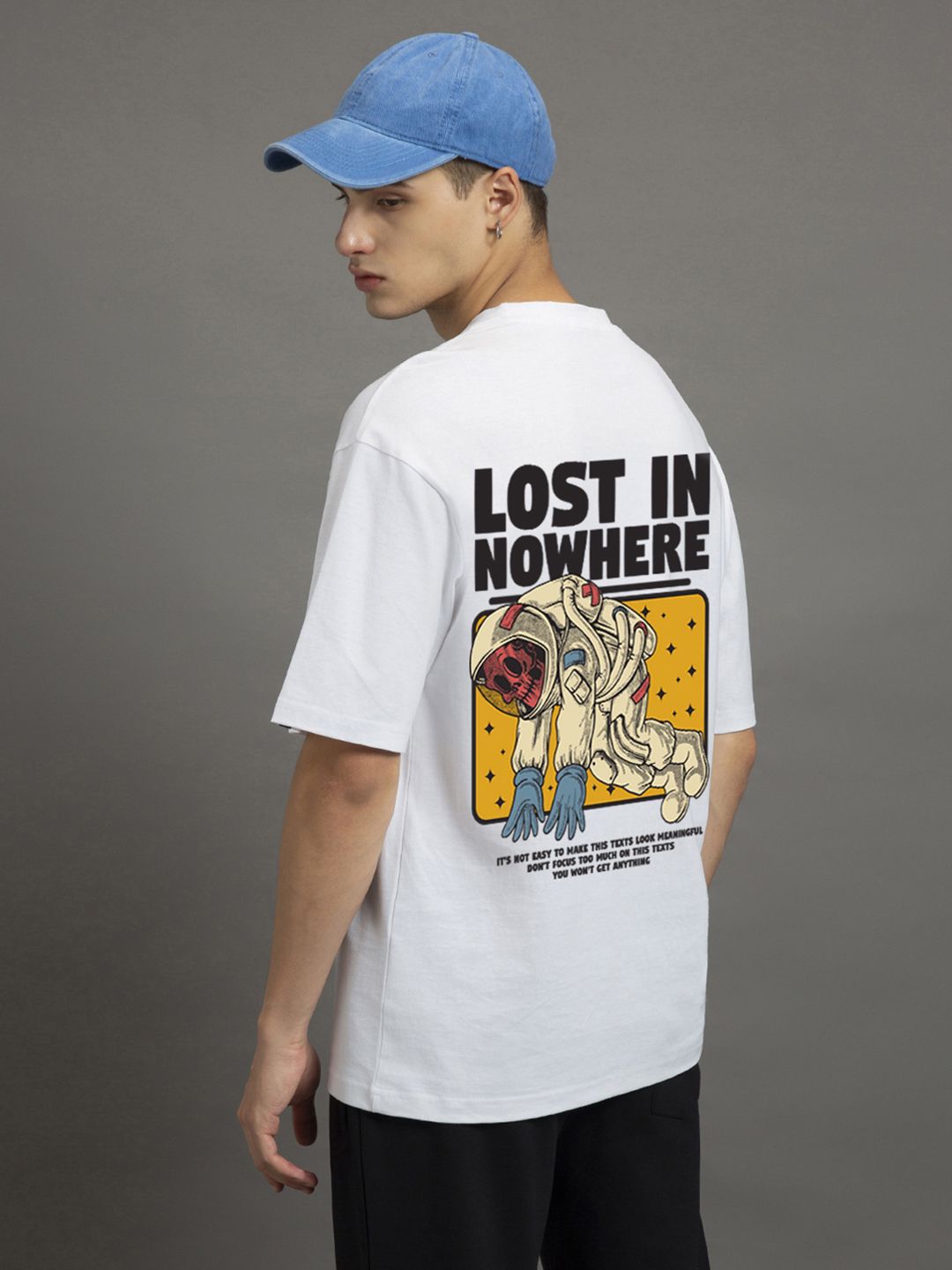 Bewakoof Lost in Nowhere Graphic Printed Drop-Shoulder Oversized Pure Cotton T-shirt