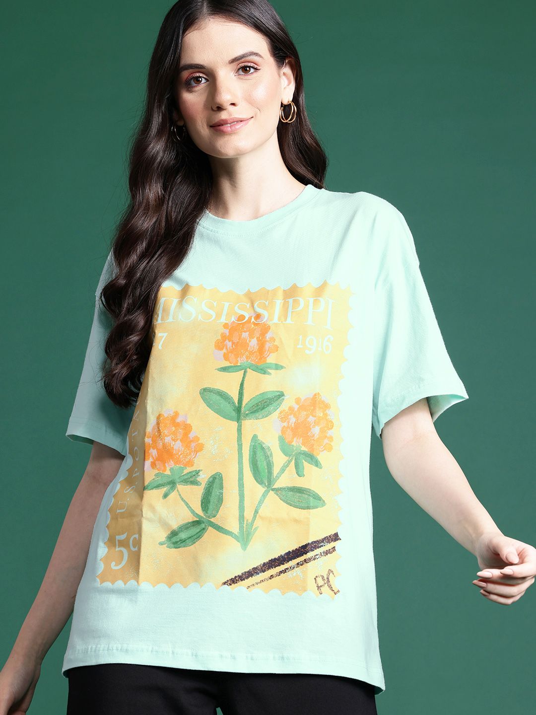 DressBerry Women Printed Drop-Shoulder Sleeves Pure Cotton T-shirt