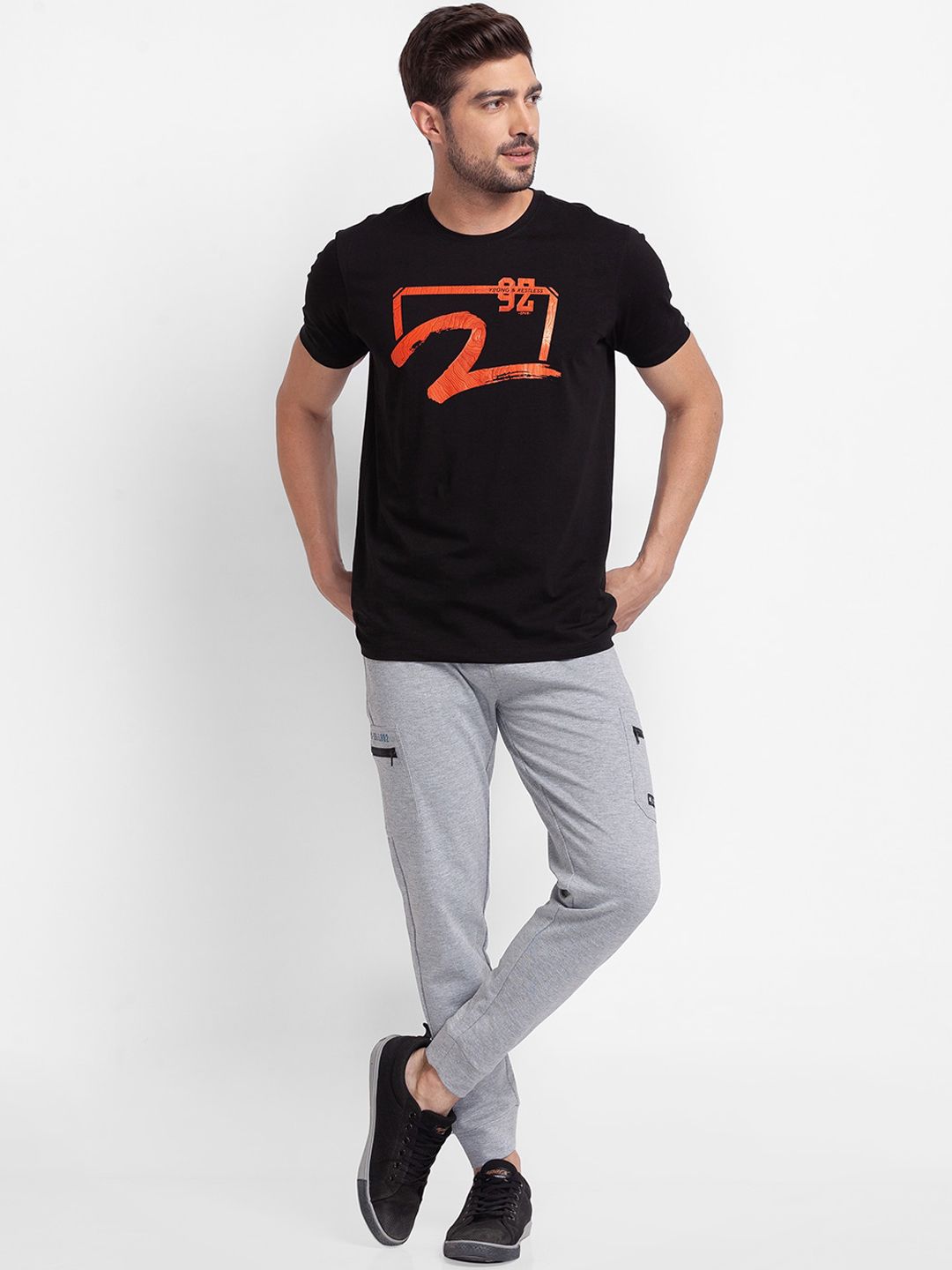 SPYKAR Men Melange Grey Solid Slim-Fit Cotton Jogger