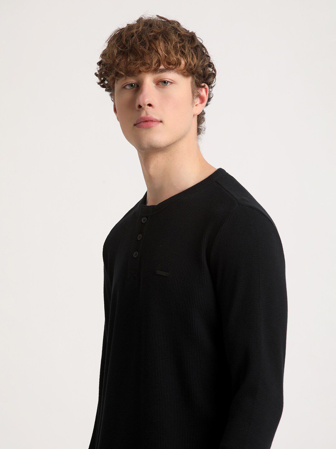 THE BEAR HOUSE Henley Neck Pure Cotton Slim Fit T-shirt