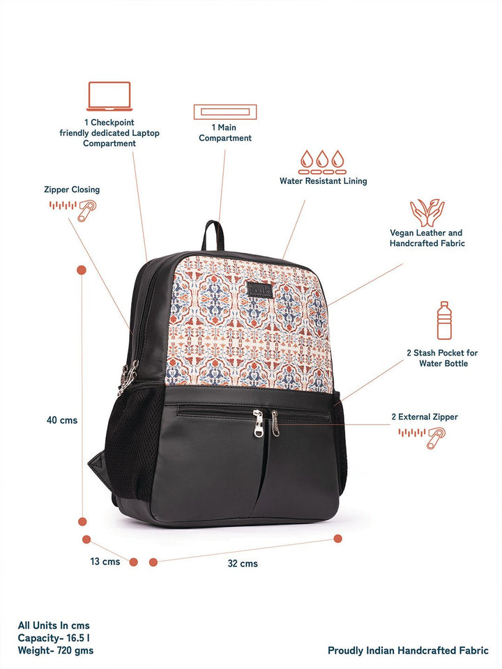 ZOUK Agra Floral Printed Vegan Leather Backpack With Compression Straps-Up to 16 inch