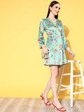 SASSAFRAS Women Stunning Turquoise Blue Floral Wrap It Up Dress