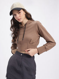 DressBerry Hooded Corset Detail Crop Sweatshirt