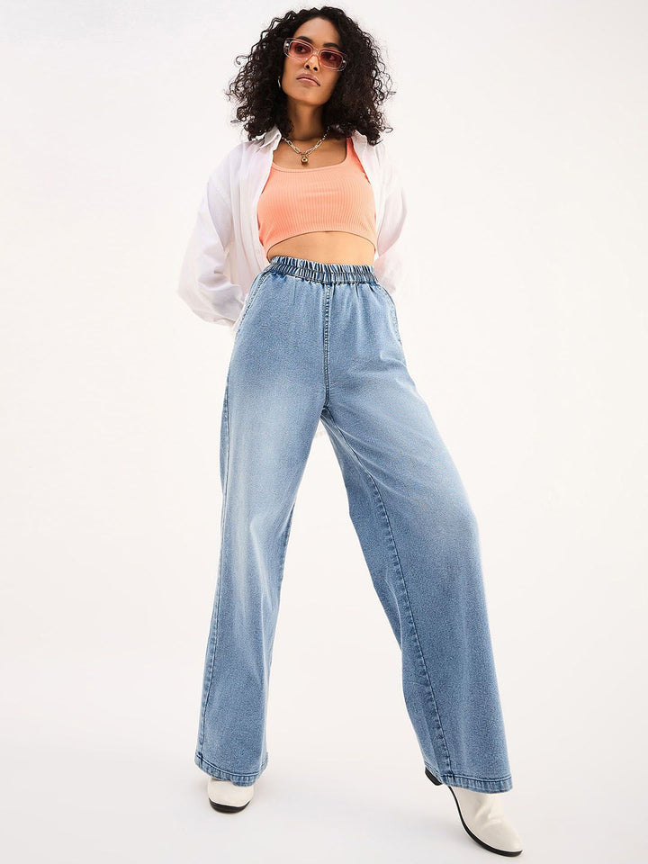 SASSAFRAS BASICS Women Clean Look Straight Fit Heavy Fade Acid Wash Stretchable Jeans