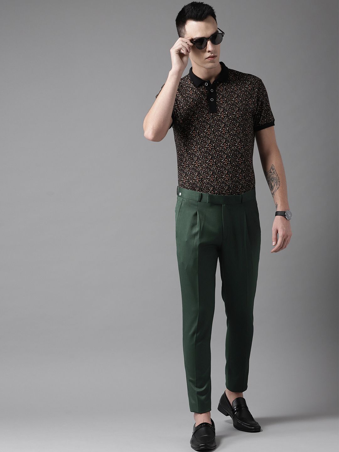 DENNISON Men Green Smart Tapered Fit Trousers
