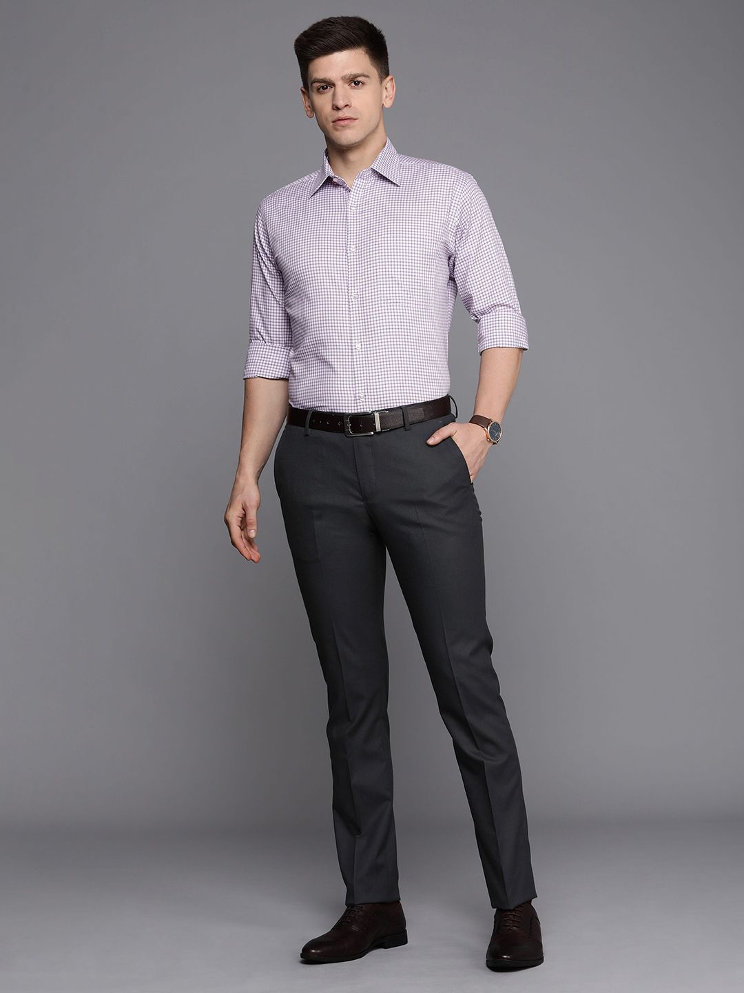 Raymond Men Slim Fit Micro Checks Pure Cotton Formal Shirt