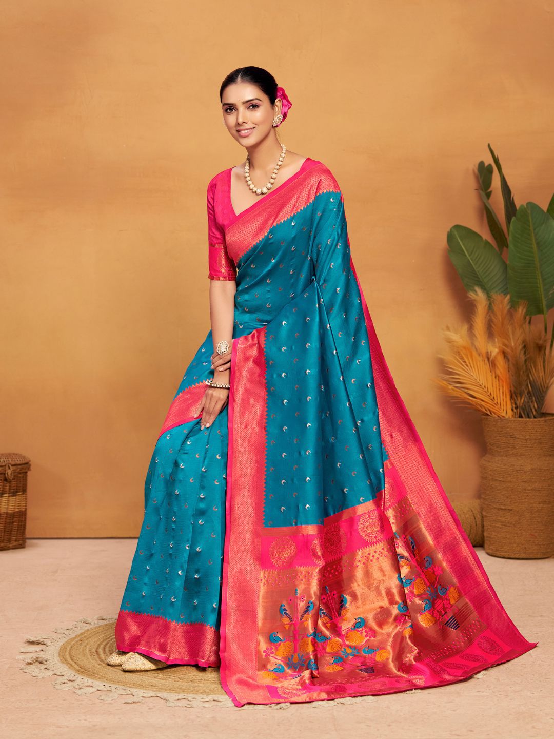 KALINI Woven Design Zari Silk Blend Paithani Saree