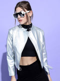 Tokyo Talkies Women Silver Crop Biker Jacket