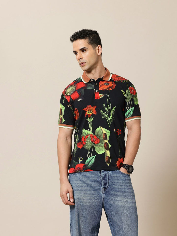 Mr Bowerbird Floral Printed Polo Collar Pure Cotton Tailored Fit T-shirt