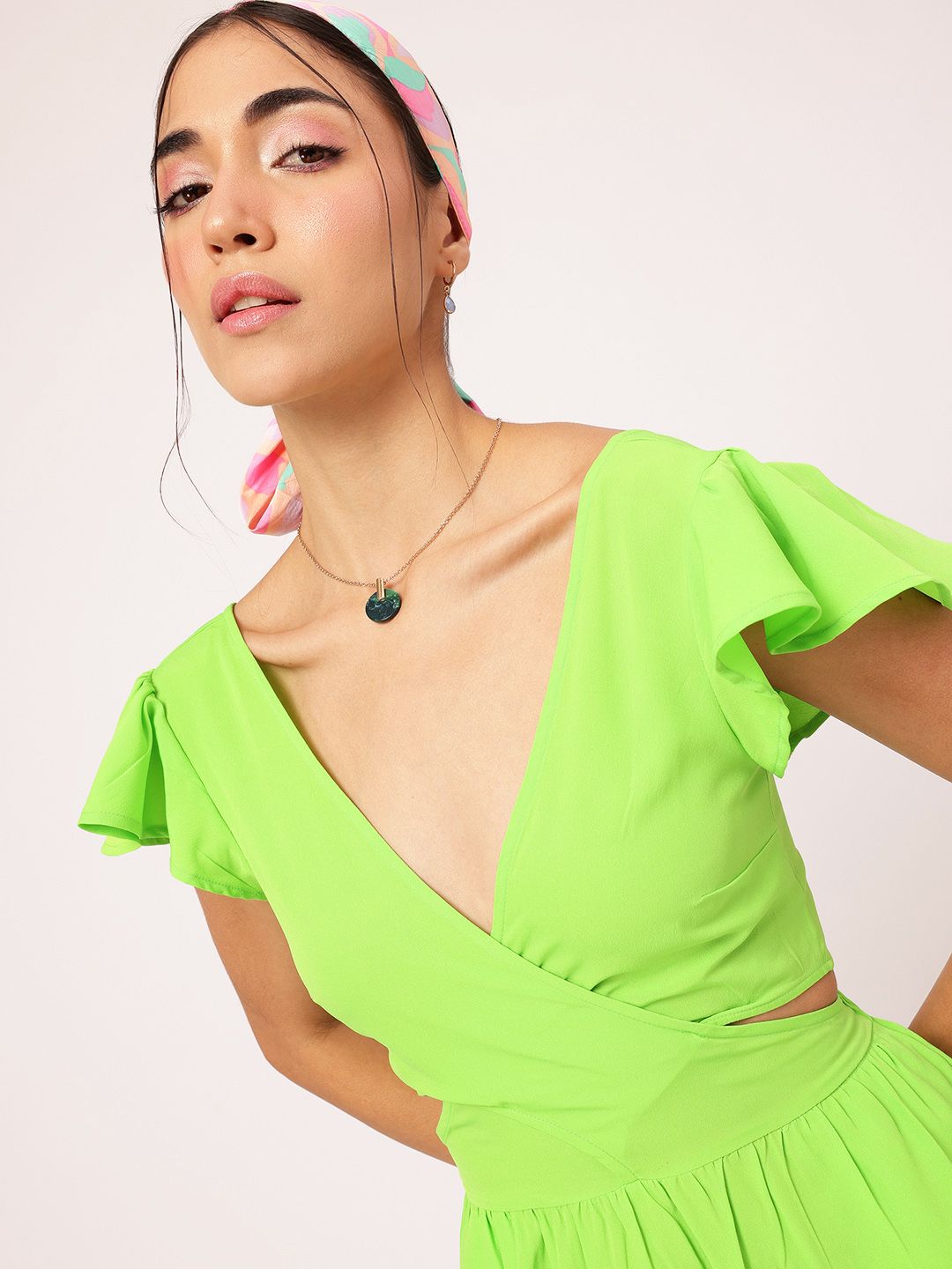 DressBerry Tinsel Temptation Cut-Out Smocked Wrap A-Line Mini Dress