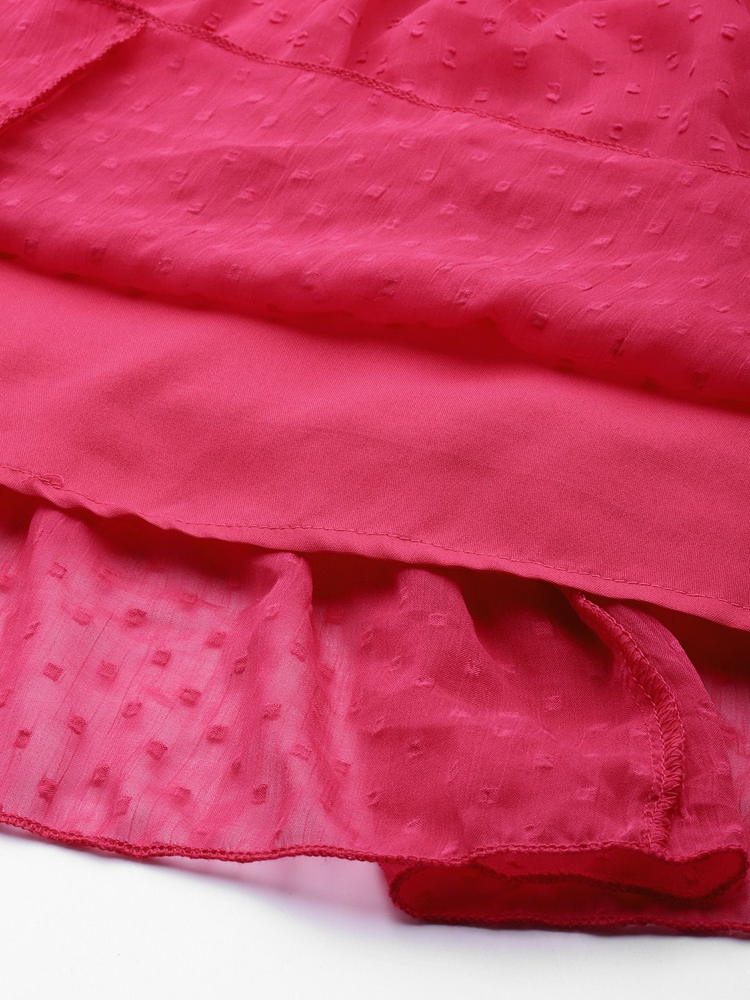 Antheaa Fuchsia Solid Chiffon Smocked Tiered Midi Dress