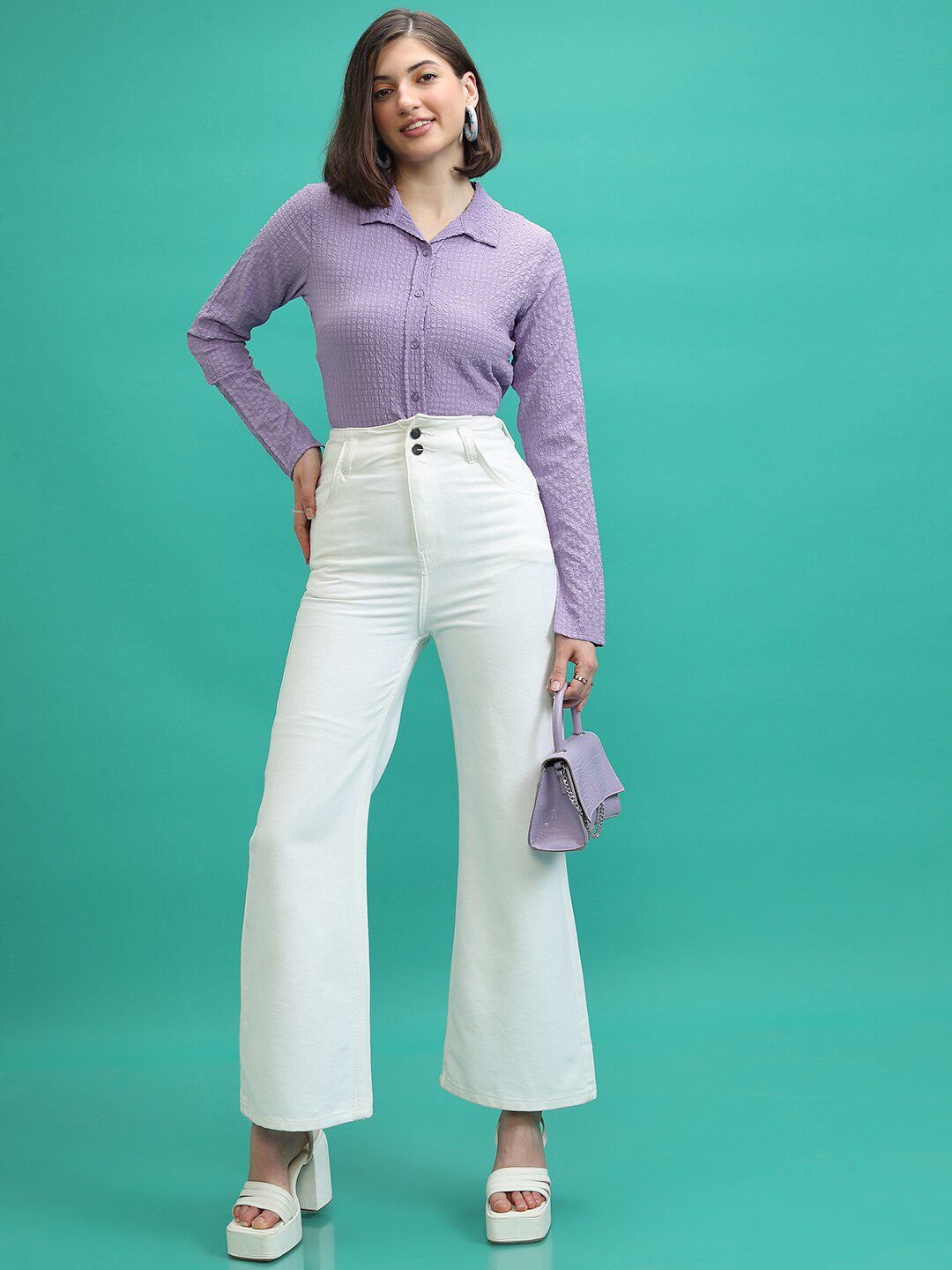 Tokyo Talkies Purple Self Design Casual Shirt