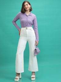 Tokyo Talkies Purple Self Design Casual Shirt