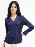 RAREISM V Neck Long Cuffed Sleeves Styled Back Top