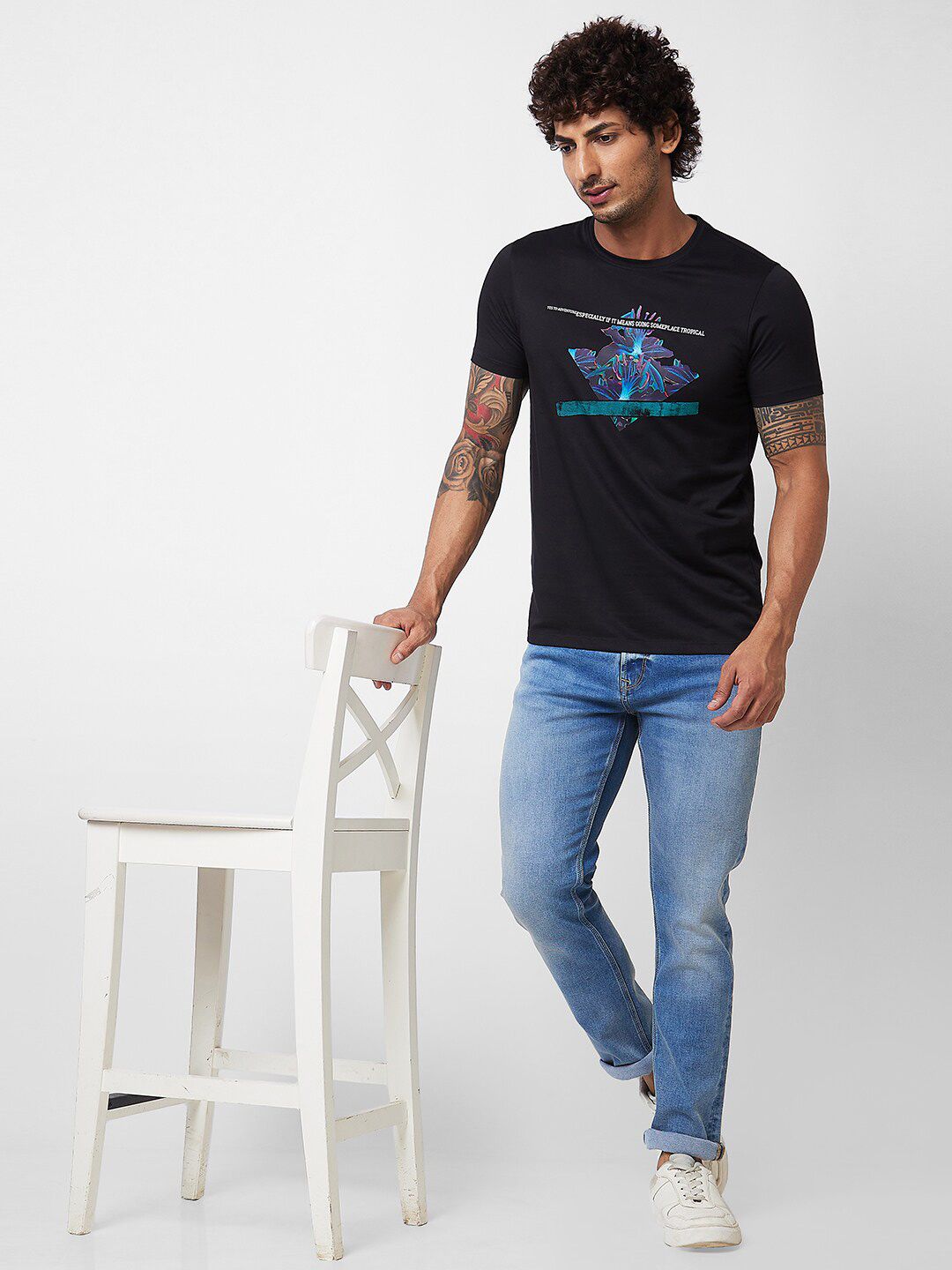 SPYKAR Graphic Printed Cotton Slim Fit T-shirt