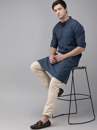 Anouk Men Navy Blue Polka Dot Printed Straight Kurta
