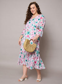 SASSAFRAS Curve Floral Print Flared Sleeve Georgette Midi Dress