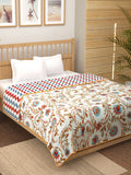 Story@home White & Red Geometric Cotton AC Room 150 GSM Reversible Double Bed Dohar