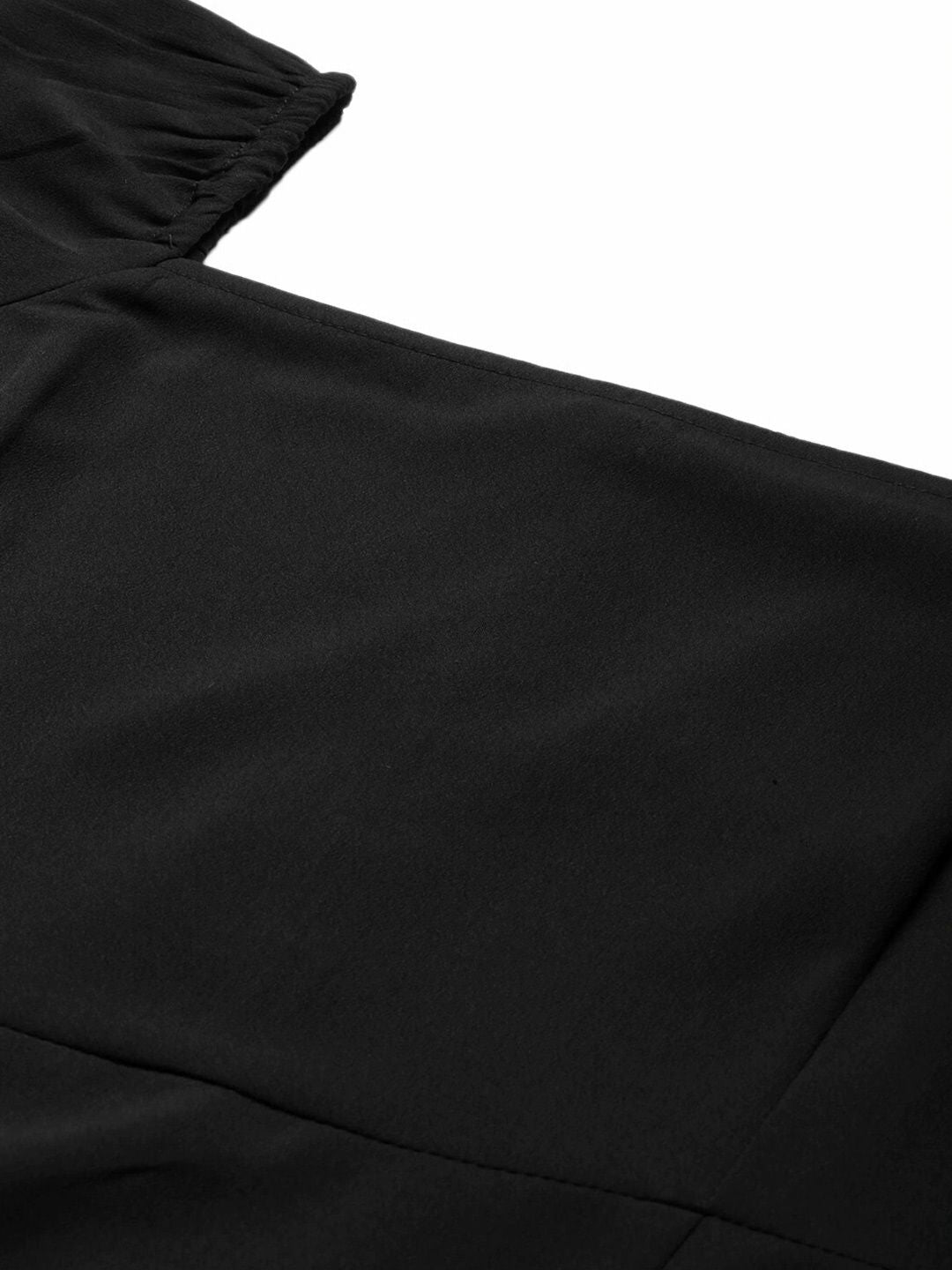 Berrylush Women Black Crepe High Slit Maxi Dress