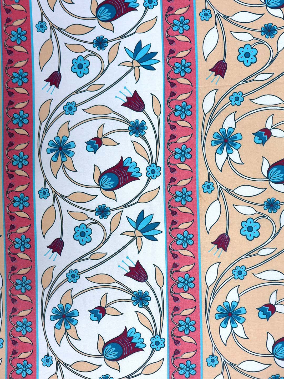 BOMBAY DYEING Cardinal Beige Floral Printed Cotton 120 TC Queen Bedsheet Set 2.54 x 2.24m