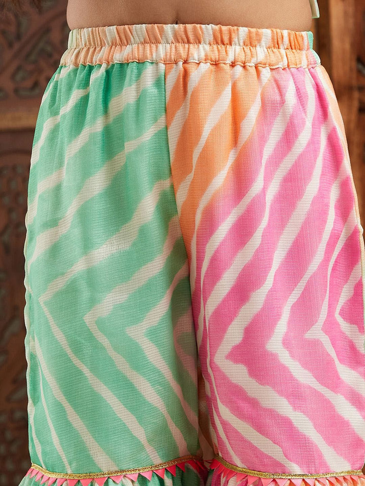 pspeaches Girls Leheriya Printed Kurti with Sharara & Dupatta