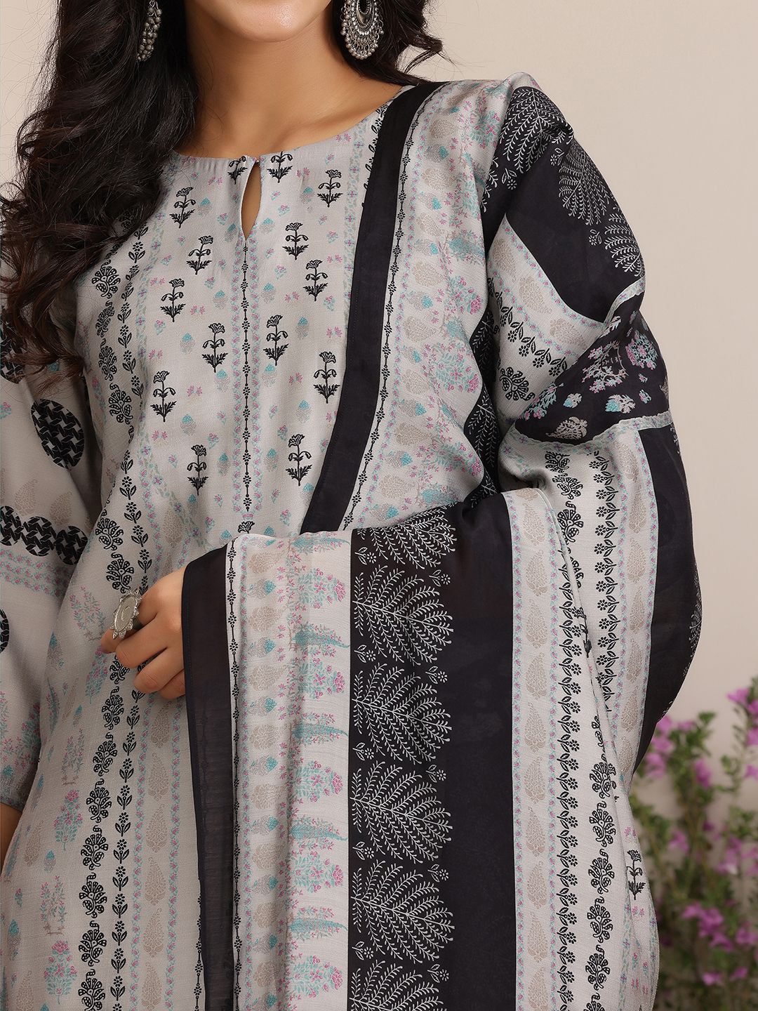 Libas Floral Printed Straight Kurta with Salwar & Dupatta