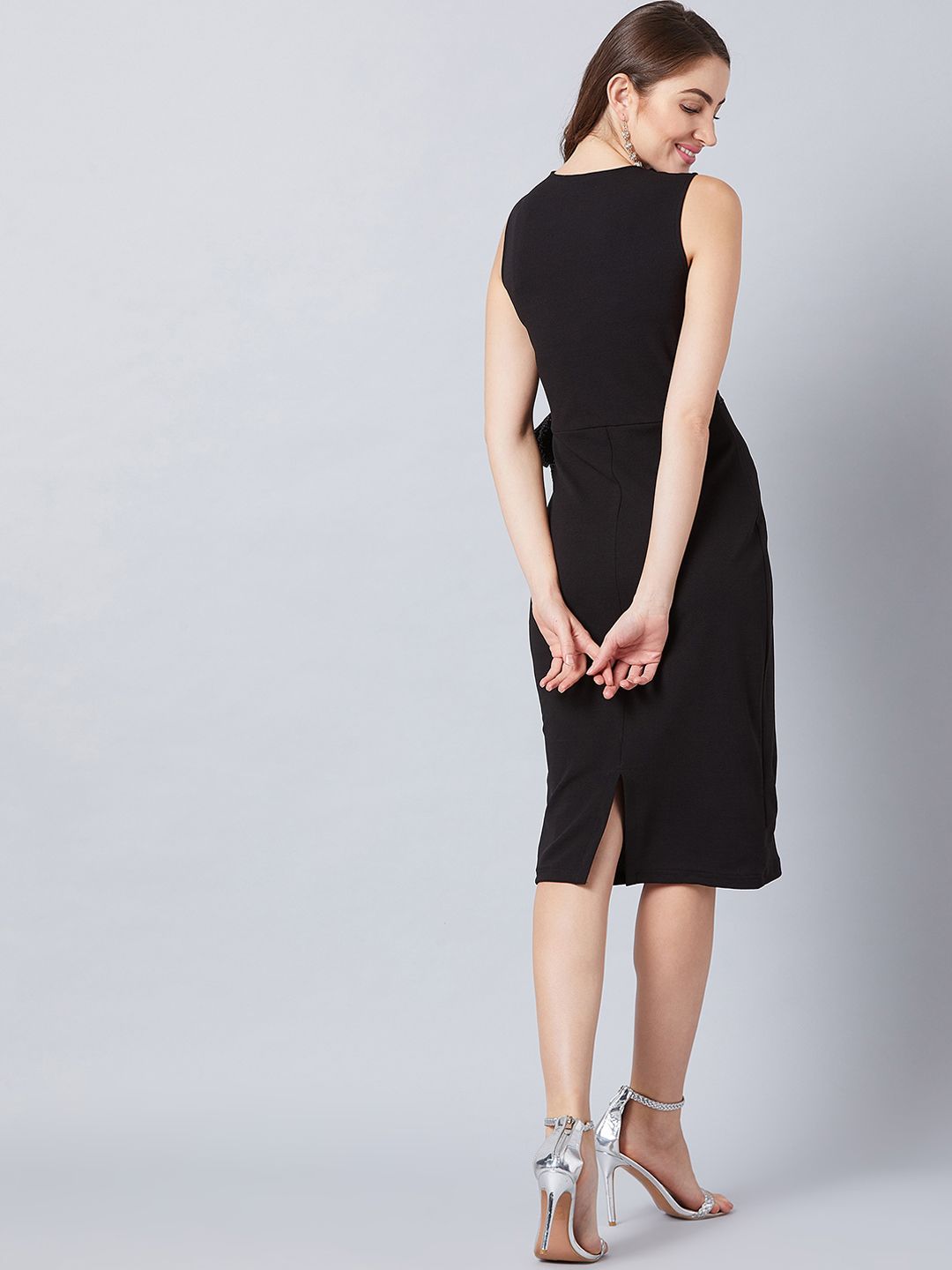 Athena Black Embellished Sheath Dress