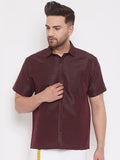 VASTRAMAY Men Burgundy Regular Fit Solid Casual Shirt