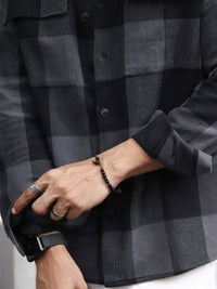 Powerlook Black India Slim Oversized Buffalo Checks Opaque Pure Cotton Casual Shacket