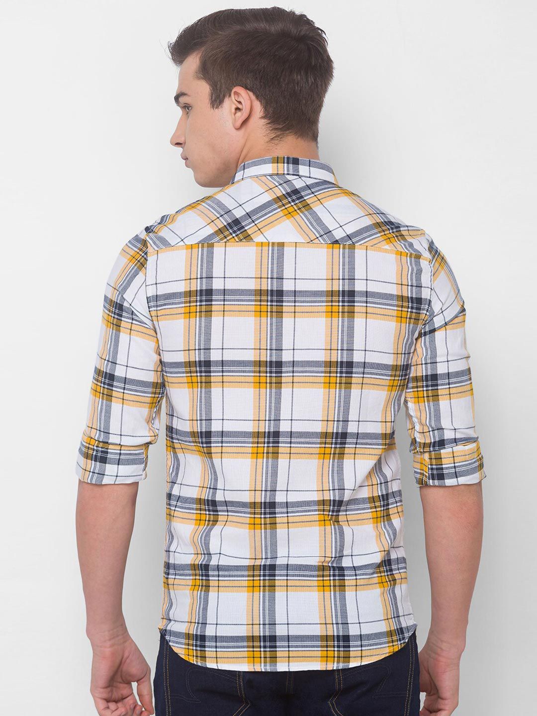 SPYKAR Men White Tartan Checks Checked Casual Shirt