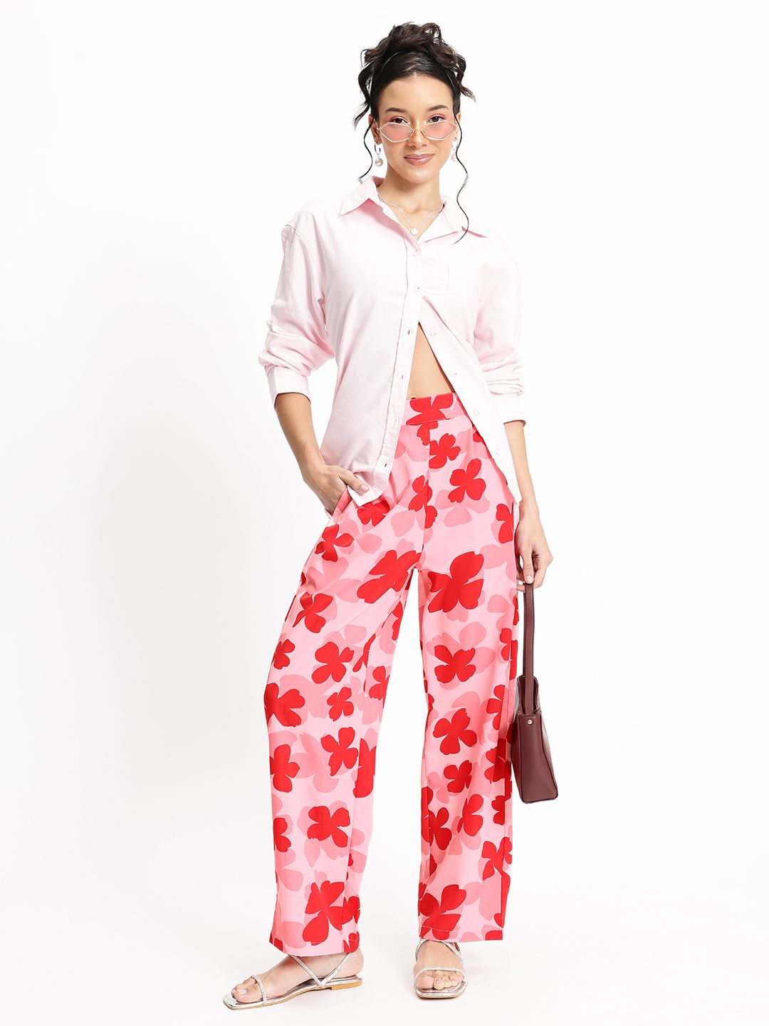DressBerry Women It-Girl Florals Flared Trousers