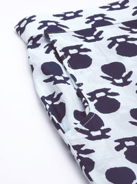 Libas Women White & Navy Blue Printed Pure Cotton Night suit