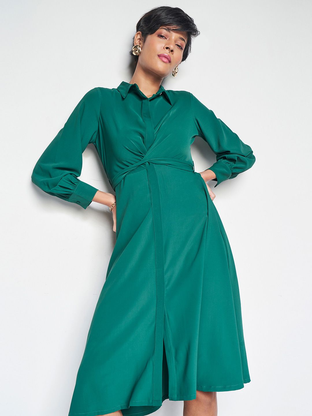 AND Cuffed Sleeves Shirt Midi Dress