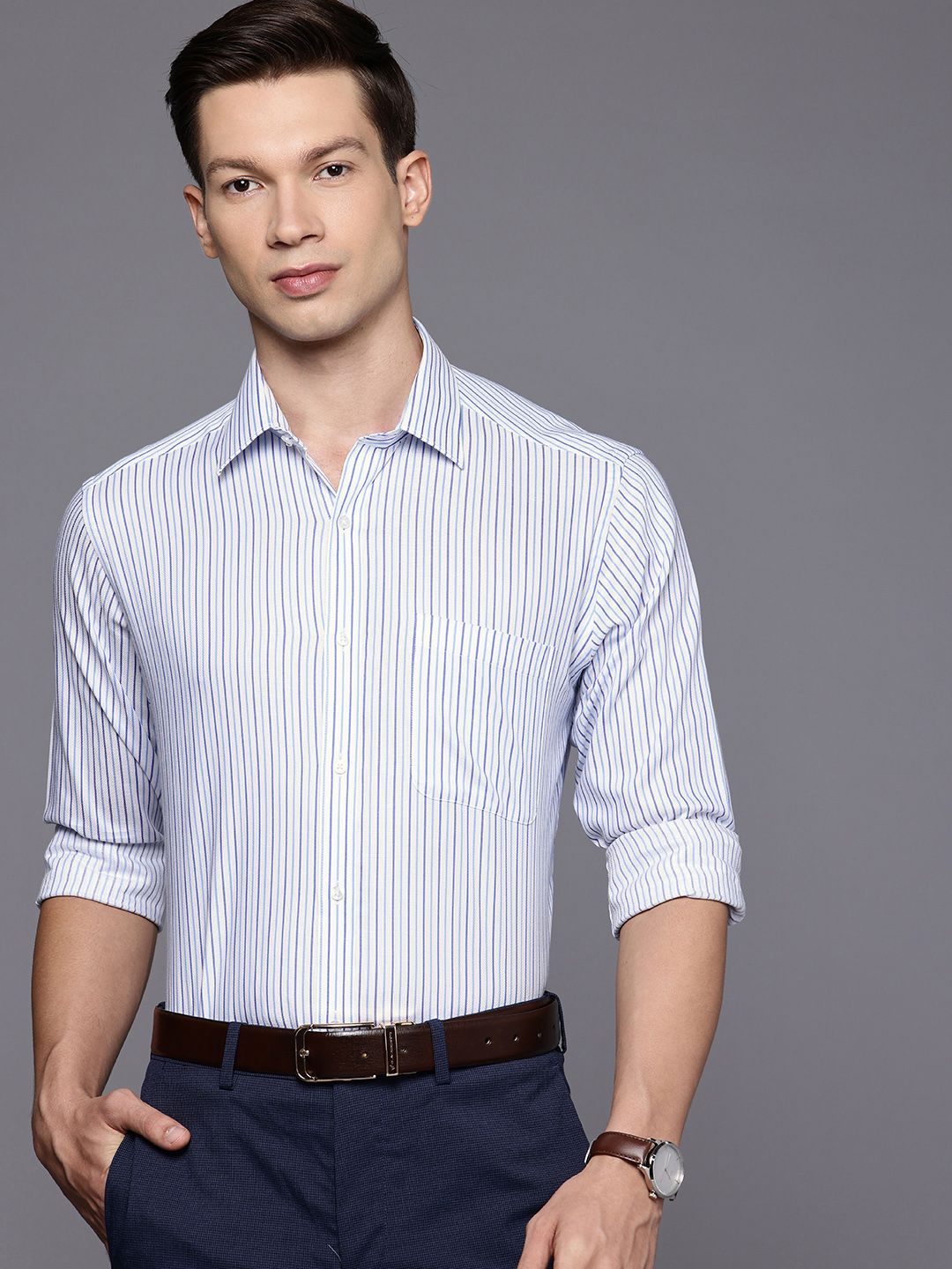 Raymond Slim Fit Striped Pure Cotton Formal Shirt