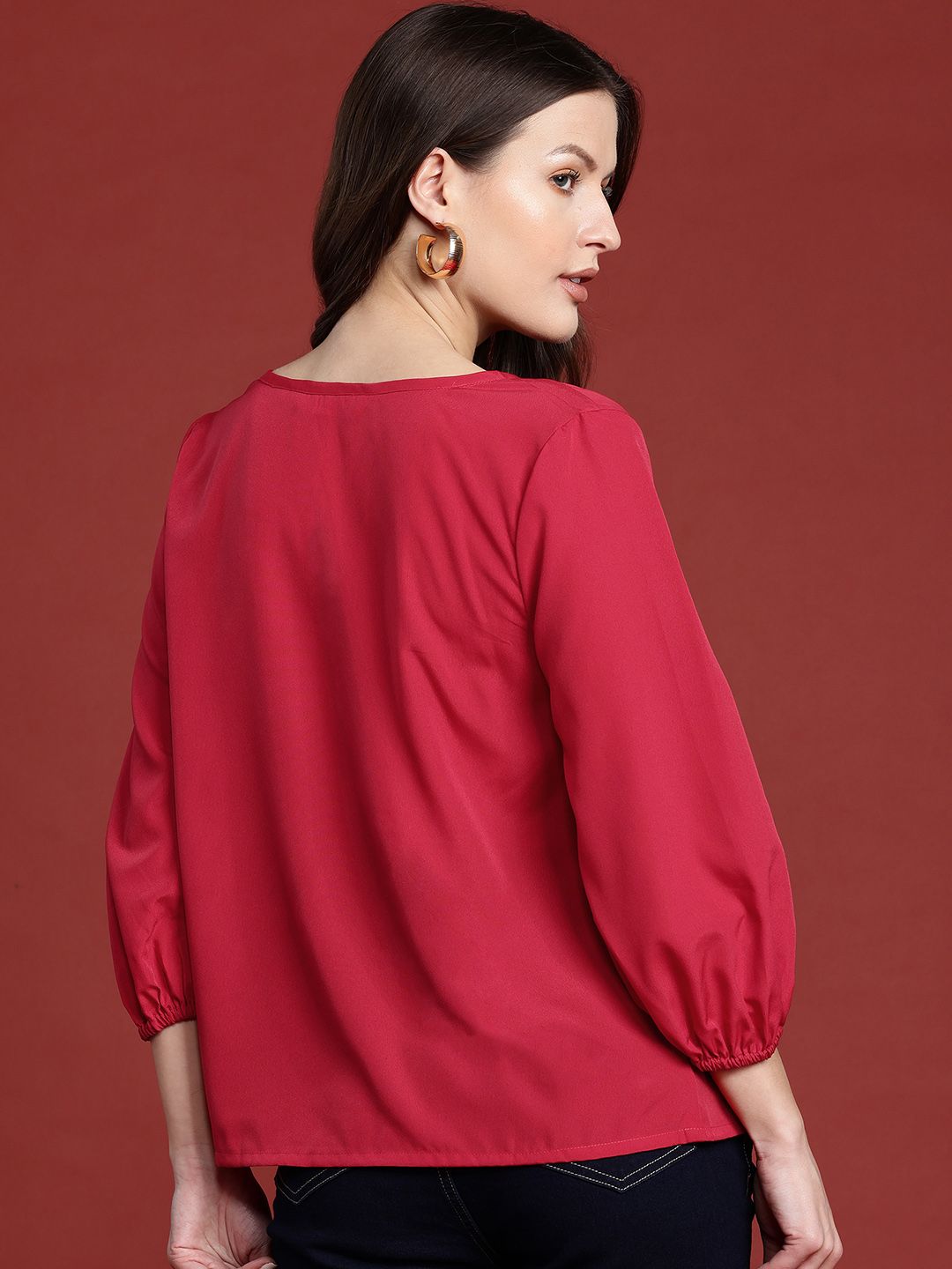 all about you Tie-Up Neck Puff Sleeves Top