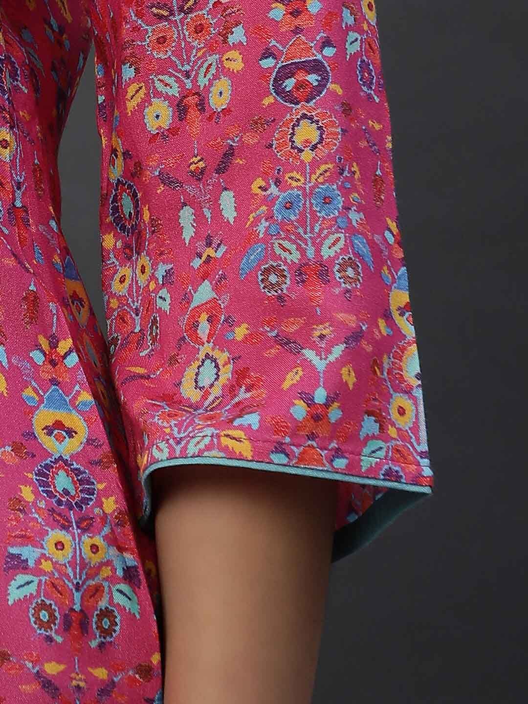 AURELIA Floral Printed Mandarin Collar Straight Kurti