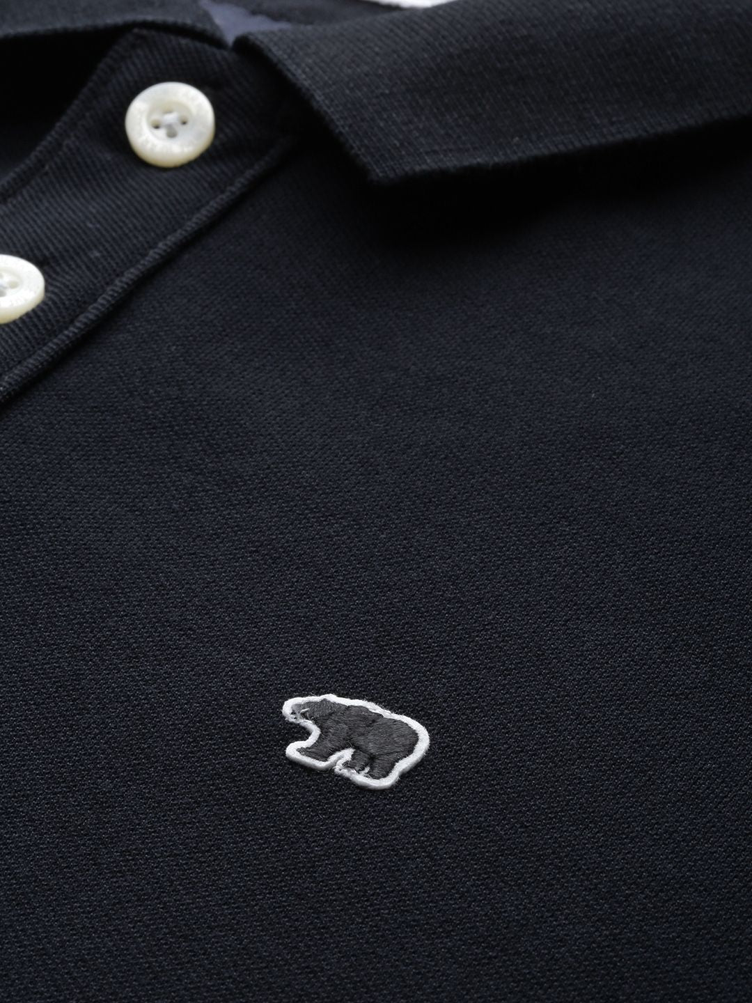 THE BEAR HOUSE Men Black Polo Collar Slim Fit T-shirt