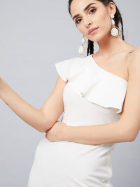 Athena Women White Solid Knitted Bodycon Dress