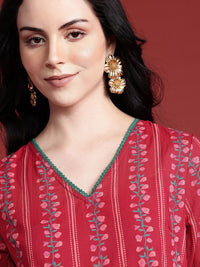 Anouk Floral Print Pleated  Pure Cotton Tiered Ethnic Dress